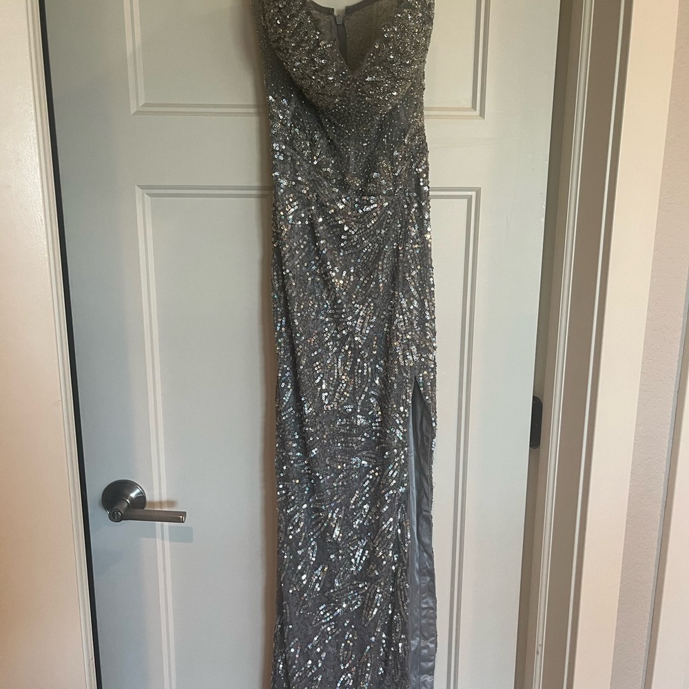 Primavera Couture Silver Sequin Prom Dress